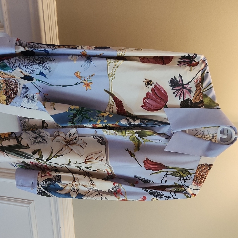 Salvatore Ferragamo Blue and White Shirt